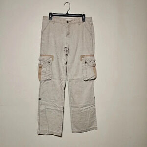 Tommy Jeans Linen Blend Cargo Pants Women's Juniors Size 9 Tan Convertible